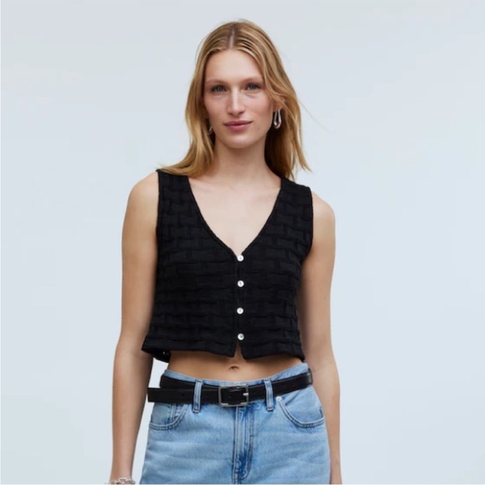 Madewell Black Basketweave Boxy Crop Top Vest
